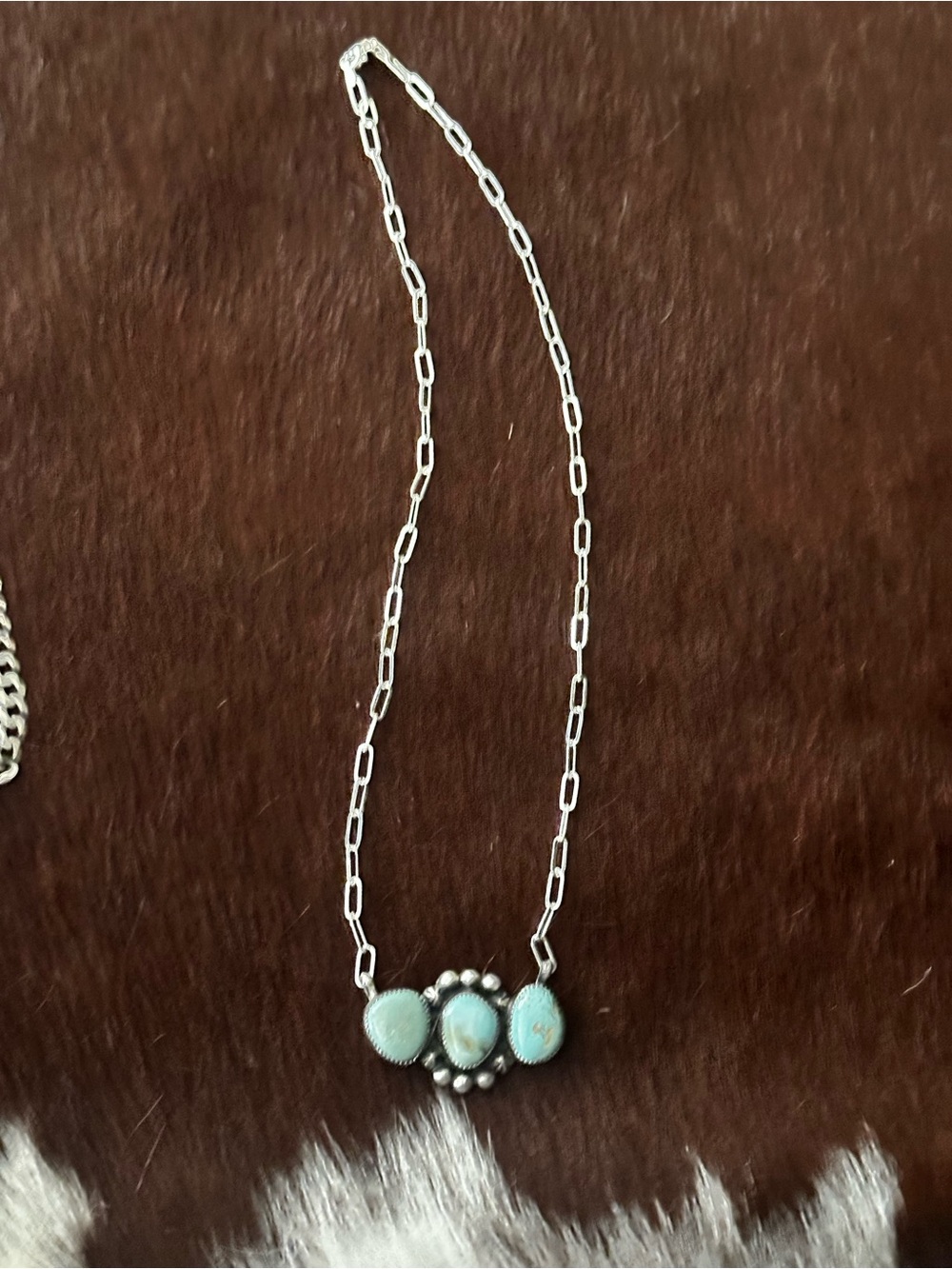 Sterling Silver Turquoise Three-Stone Pendant Necklace - Turquoise - Picture 2 of 3